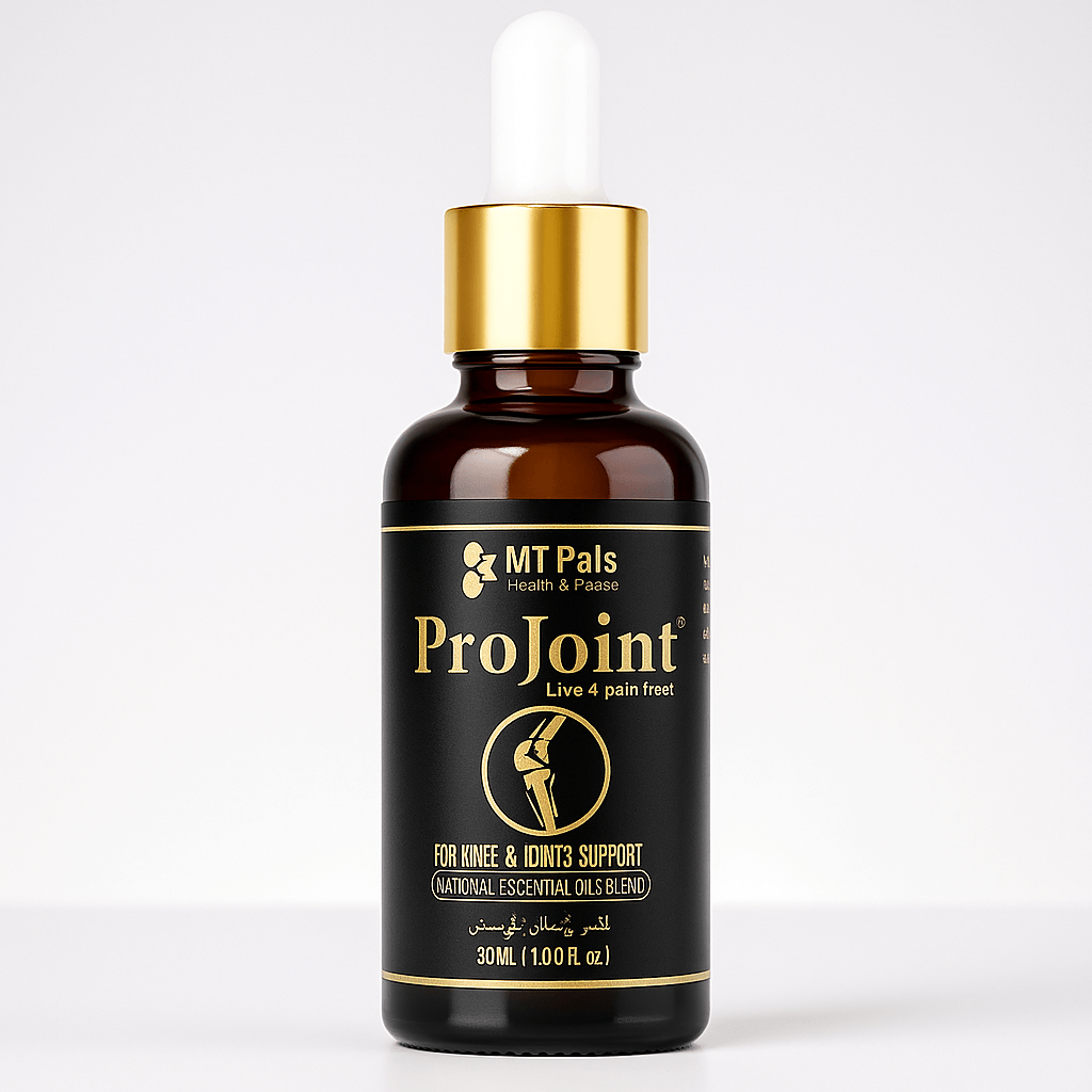 Bottle of ProJoint supplement with gold dropper on a white background