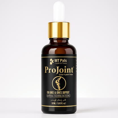 Bottle of ProJoint supplement with gold dropper on a white background