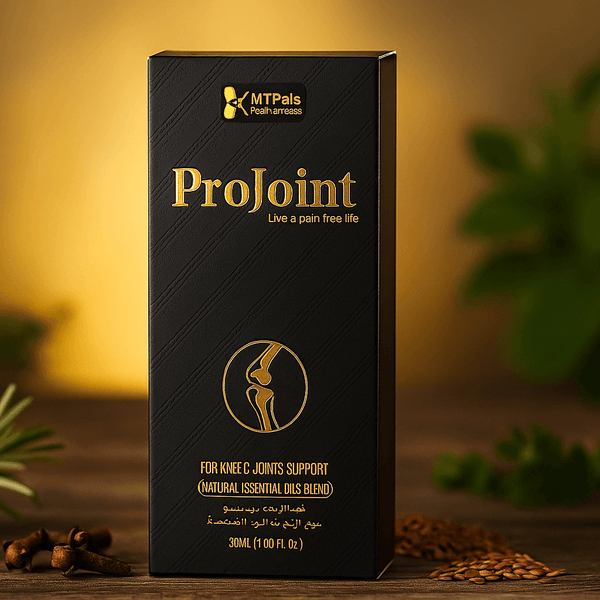 ProJoint supplement box on a wooden surface with blurred greenery in the background